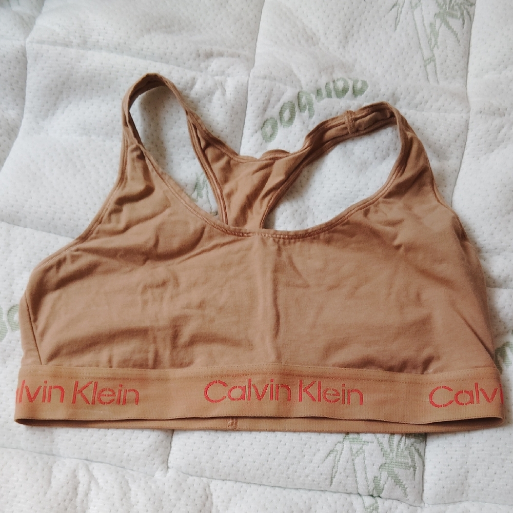 Calvin Klein Tan Sports Bra with Signature Elastic Band